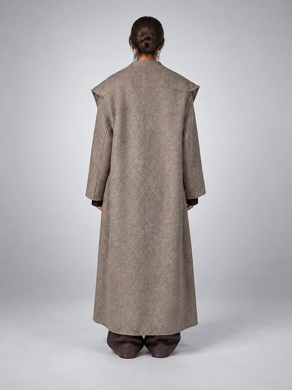 Women's Wool Blend Long Coat – Oversized Shawl Collar - Taupe