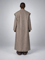 Women's Wool Blend Long Coat – Oversized Shawl Collar - Taupe
