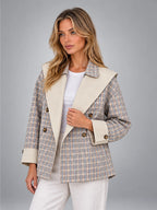 Women's Reversible Plaid Jacket – Contrast Shawl Lapel - Taupe Plaid