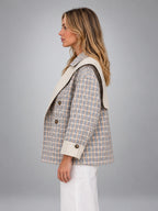 Women's Reversible Plaid Jacket – Contrast Shawl Lapel - Taupe Plaid