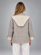 Women's Reversible Plaid Jacket – Contrast Shawl Lapel - Taupe Plaid