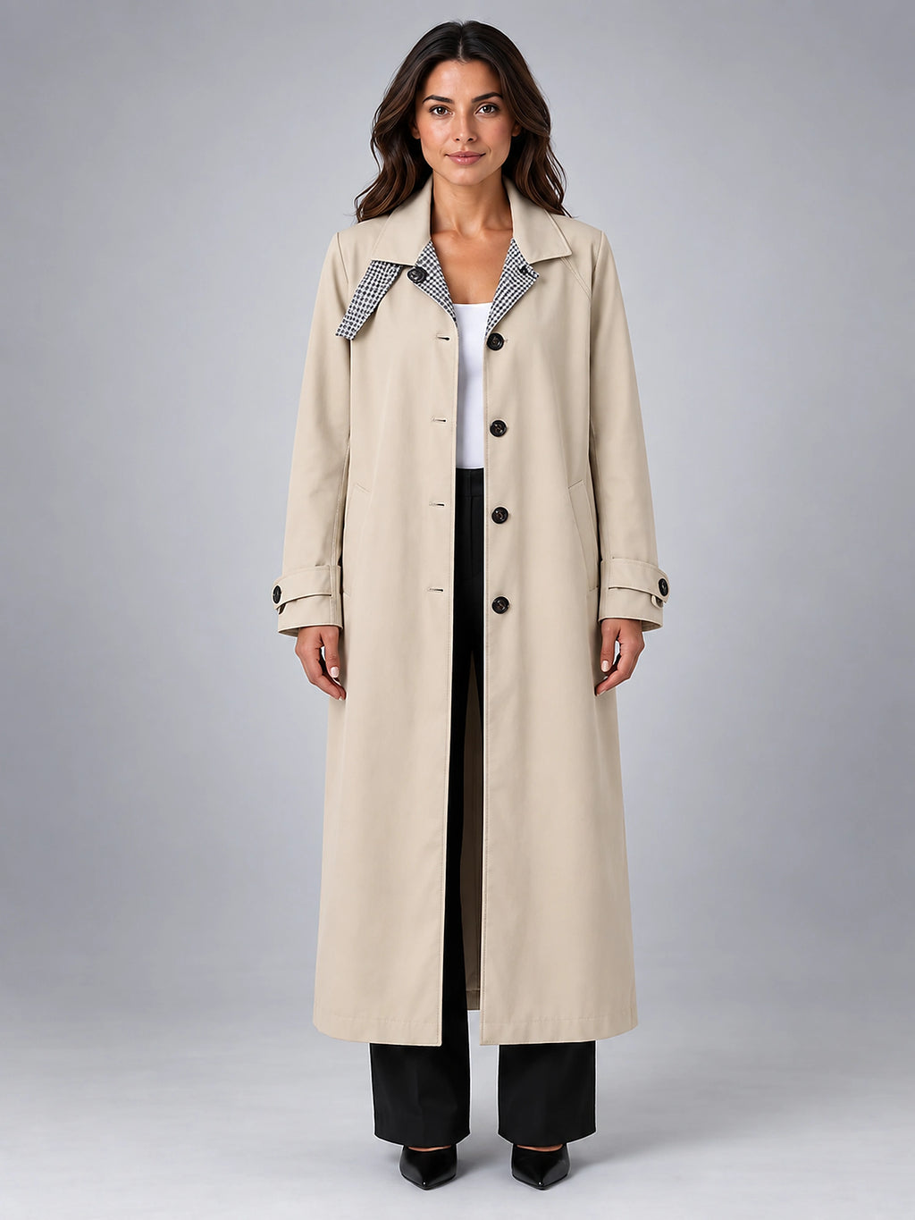 Women's Long Trench Coat – Single Breasted Relaxed - Khaki