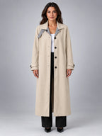 Women's Long Trench Coat – Single Breasted Relaxed - Khaki