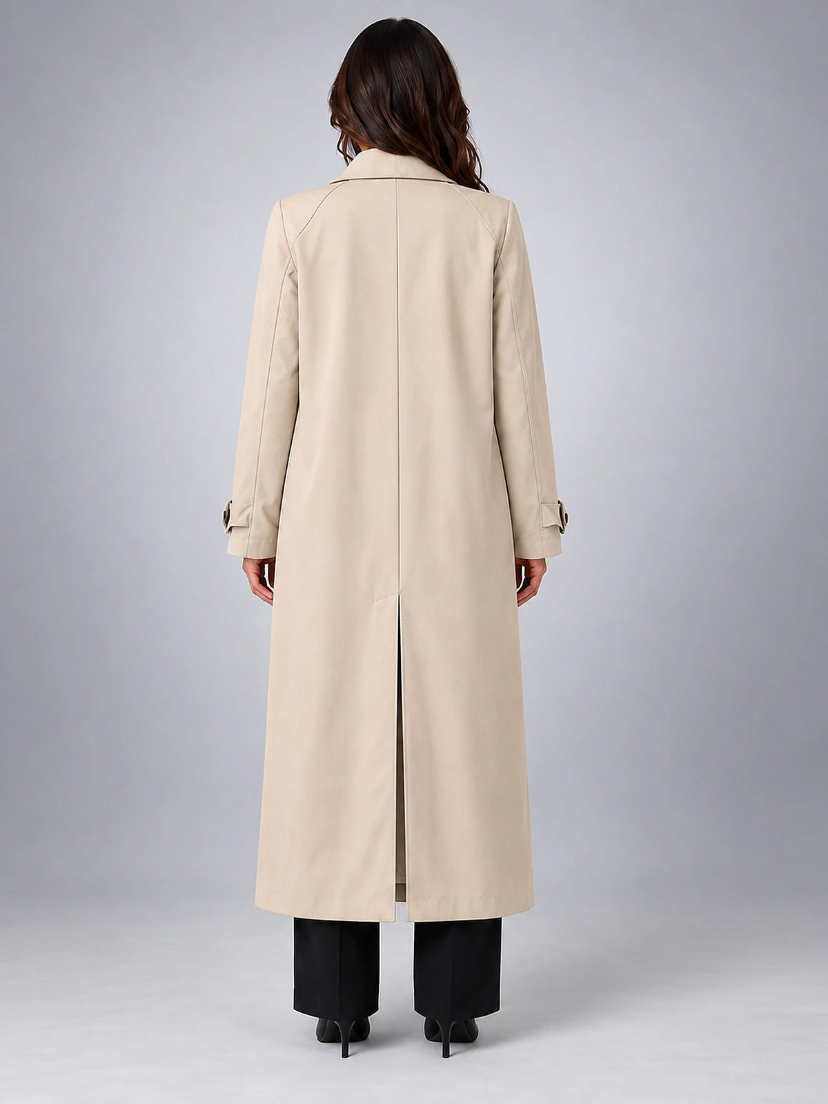 Women's Long Trench Coat – Single Breasted Relaxed - Khaki