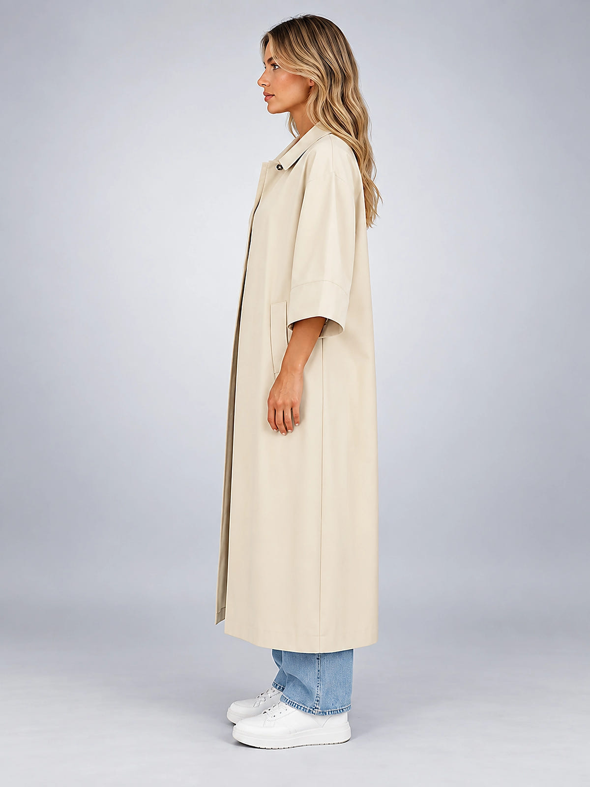 Women's Short Sleeve Trench Coat – Stand Collar - Ivory