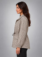 Women's Gingham Jacket – Drawstring Waist Detail - Khaki Plaid