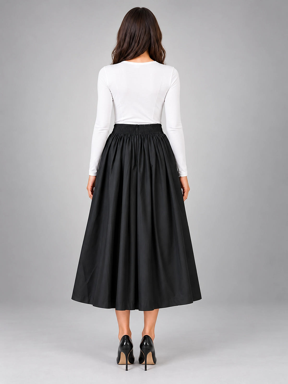 Women's Pleated Midi Skirt – Elastic Waistband - Black