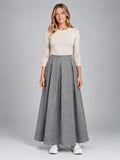 Women's Pleated Maxi Skirt – Full Length Relaxed Column - Gray