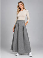 Women's Pleated Maxi Skirt – Full Length Relaxed Column - Gray
