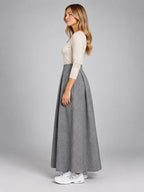 Women's Pleated Maxi Skirt – Full Length Relaxed Column - Gray