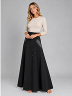 Women's Maxi Skirt – Double Breasted Belted A-Line - Black