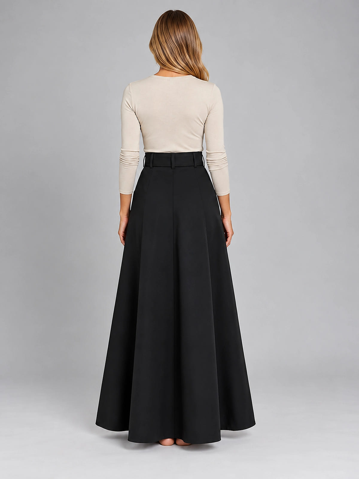 Women's Maxi Skirt – Double Breasted Belted A-Line - Black