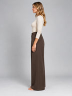 Women's Jacquard Pants – Pleated Wide Leg - Coffee