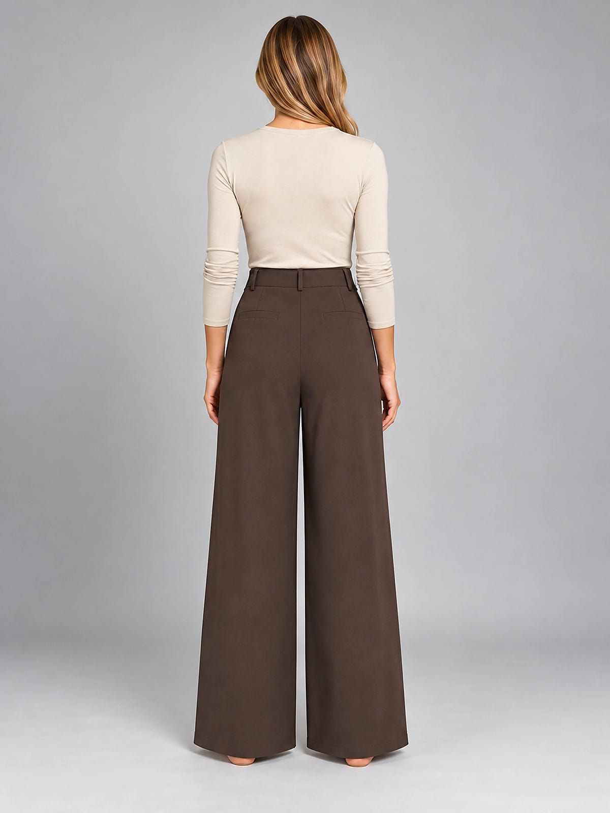 Women's Jacquard Pants – Pleated Wide Leg - Coffee