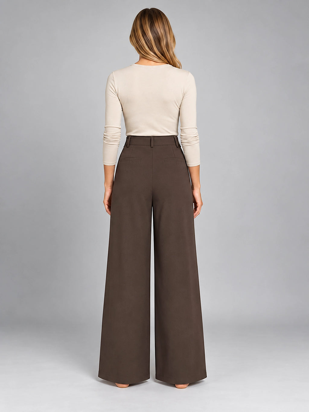 Women's Jacquard Pants – Pleated Wide Leg - Coffee