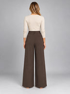 Women's Jacquard Pants – Pleated Wide Leg - Coffee