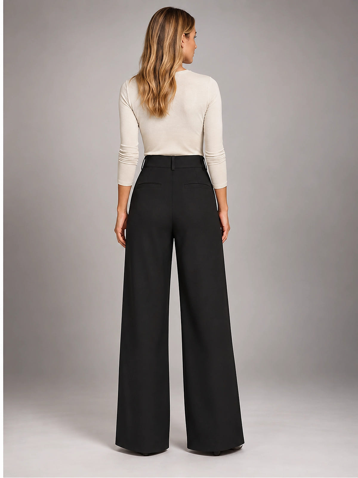 Women's Jacquard Pants – Pleated Wide Leg - Black