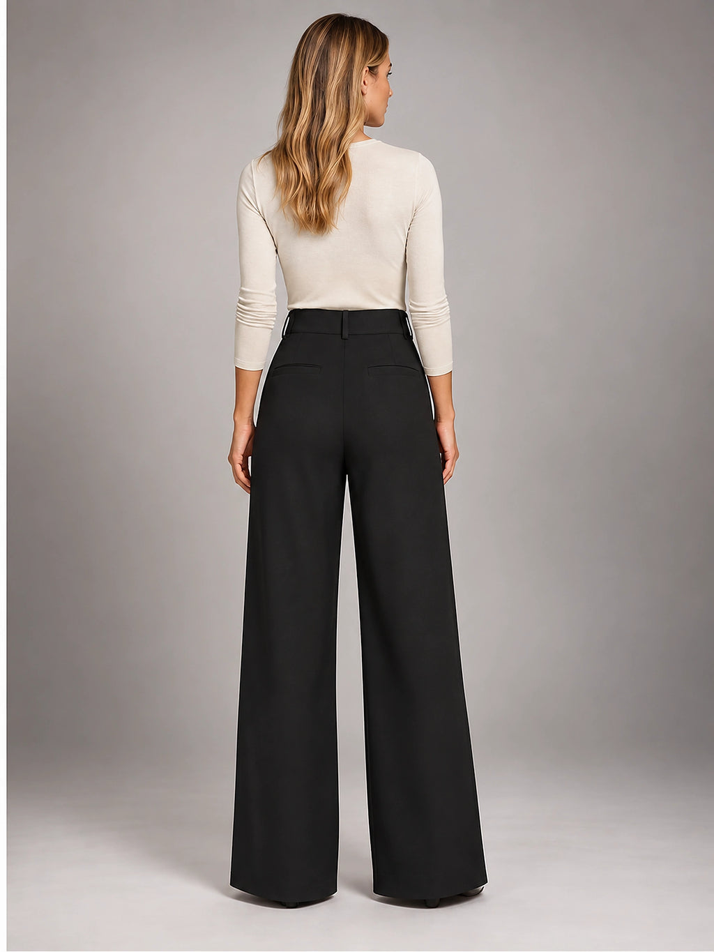 Women's Jacquard Pants – Pleated Wide Leg - Black