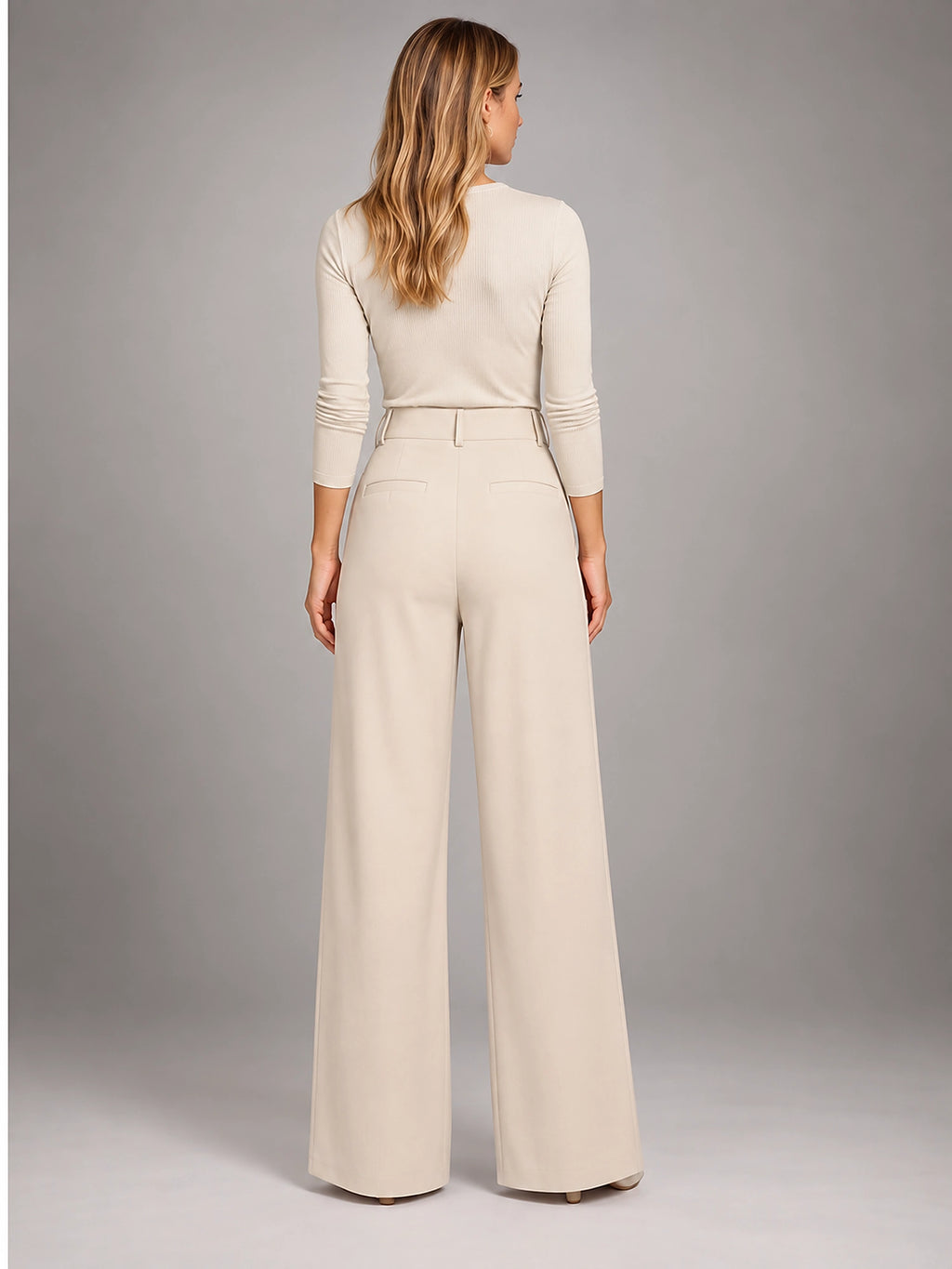 Women's Jacquard Pants – Pleated Wide Leg - Apricot