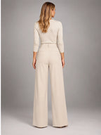 Women's Jacquard Pants – Pleated Wide Leg - Apricot
