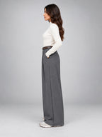 Women's Suit Pants – Belted High Waisted Wide Leg - Gray