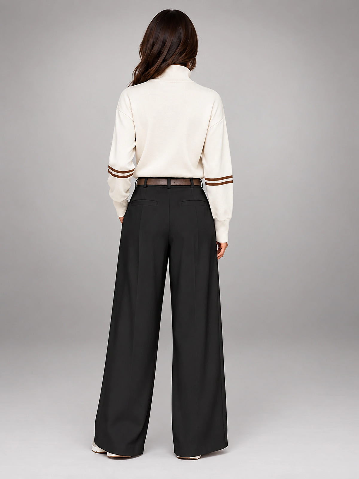 Women's Suit Pants – Belted High Waisted Wide Leg - Black