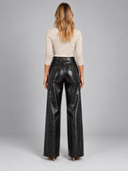 Women's Croc Embossed Pants – Faux Leather Straight Leg - Black