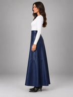 Women's Faux Leather Maxi Skirt – Smooth High Rise A-Line - Navy