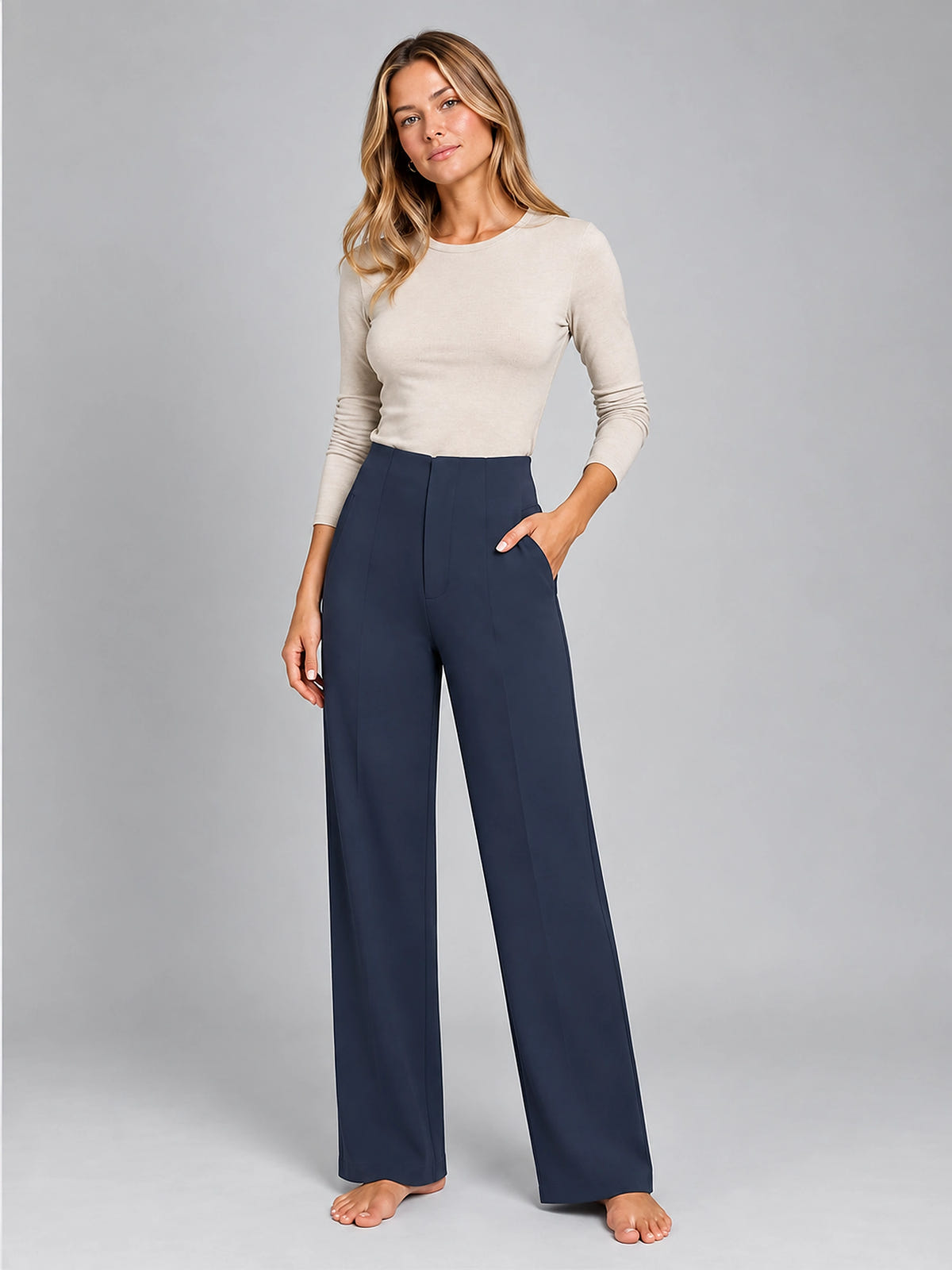Women's Tailored Pants – High Waisted Straight Leg - Navy