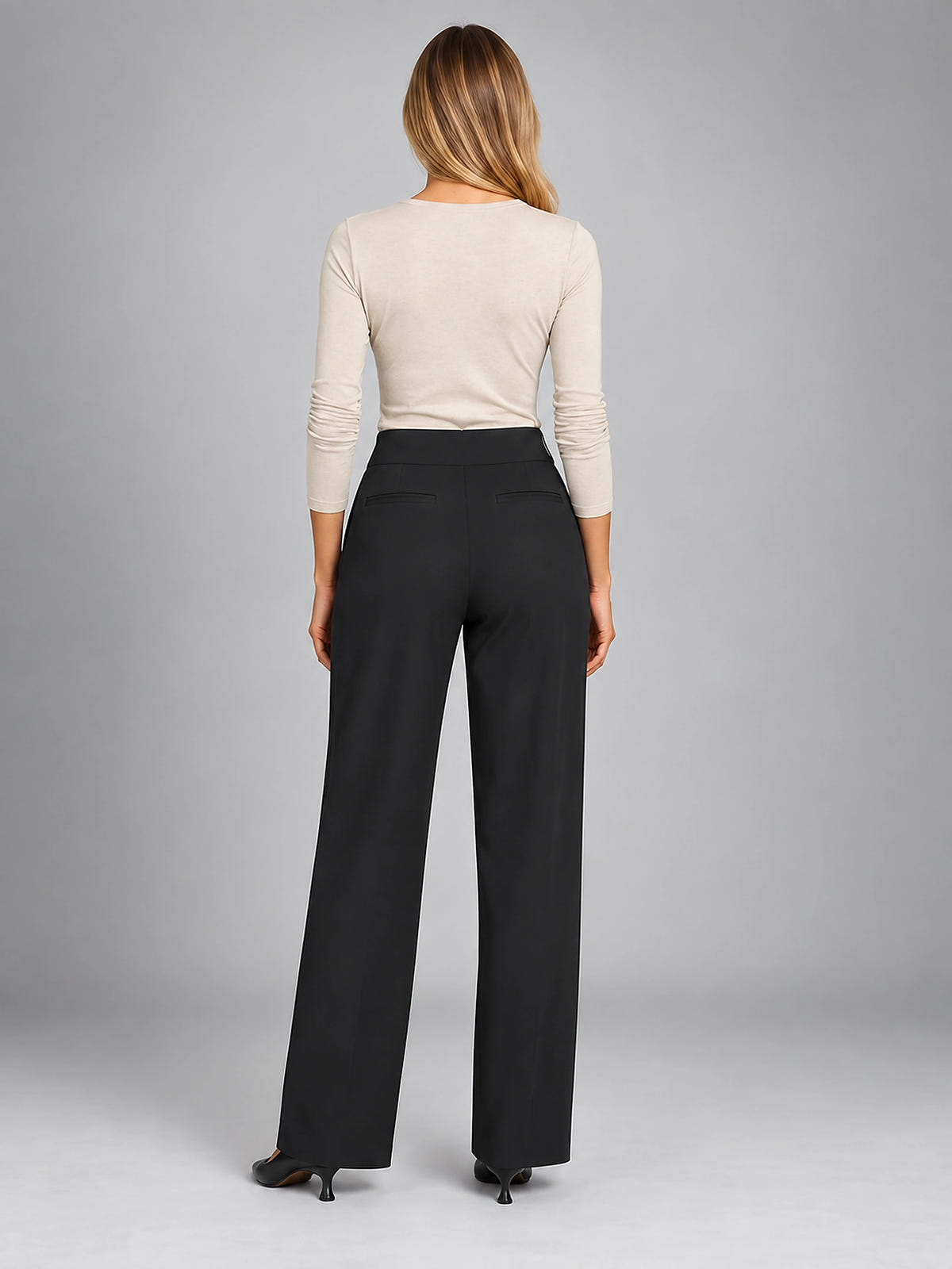 Women's Tailored Pants – High Waisted Straight Leg - Black