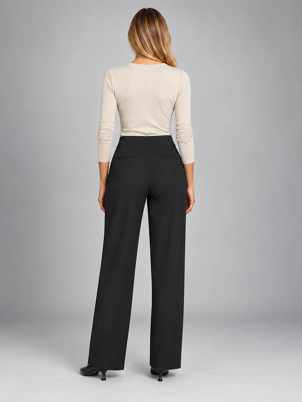 Women's Tailored Pants – High Waisted Straight Leg - Black