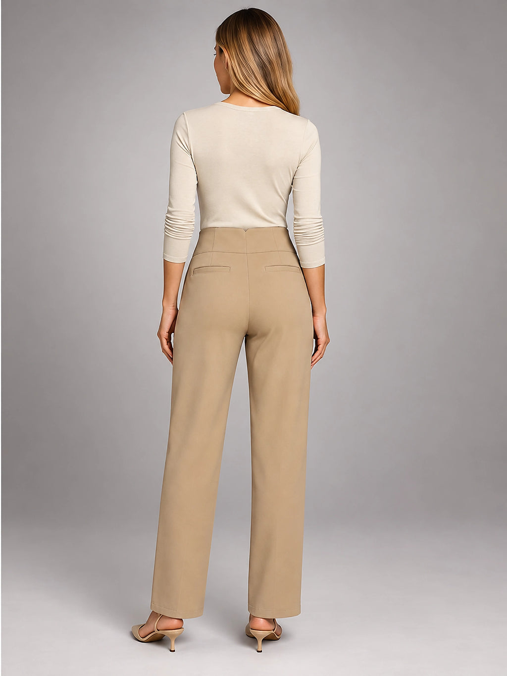 Women's Tailored Pants – High Waisted Straight Leg - Khaki