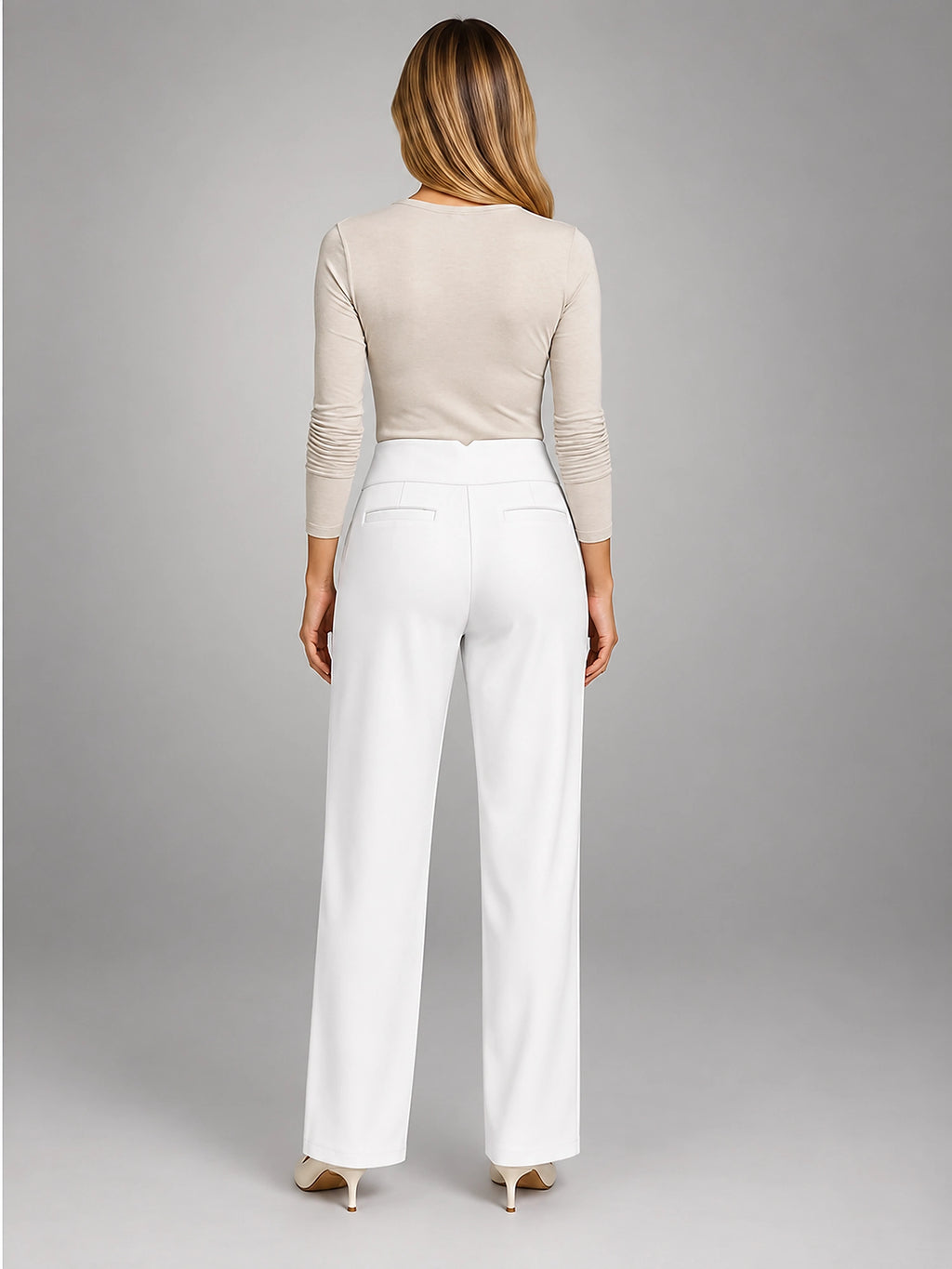Women's Tailored Pants – High Waisted Straight Leg - White