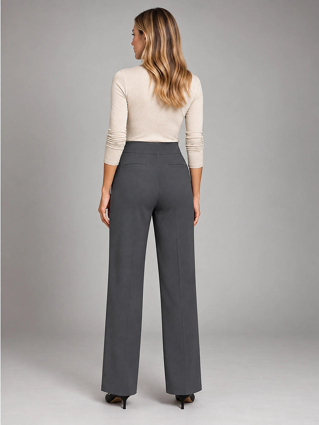 Women's Tailored Pants – High Waisted Straight Leg - Charcoal
