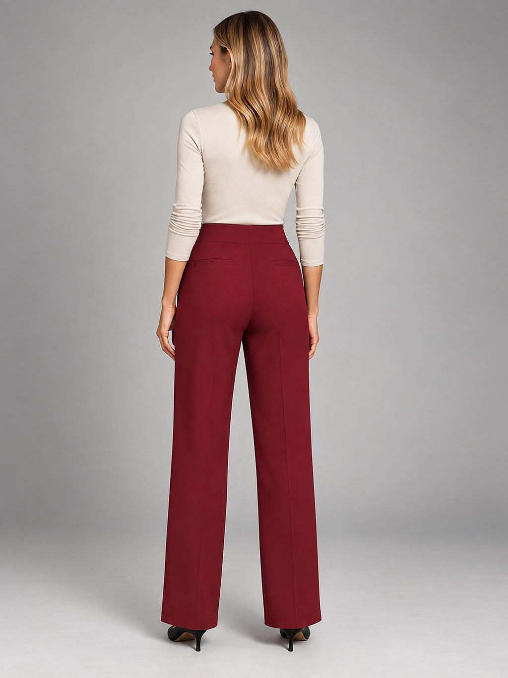 Women's Tailored Pants – High Waisted Straight Leg - Wine
