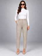 Women's Wool Blend Pants – High Waisted Tapered - Cream