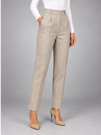 Women's Wool Blend Pants – High Waisted Tapered - Cream