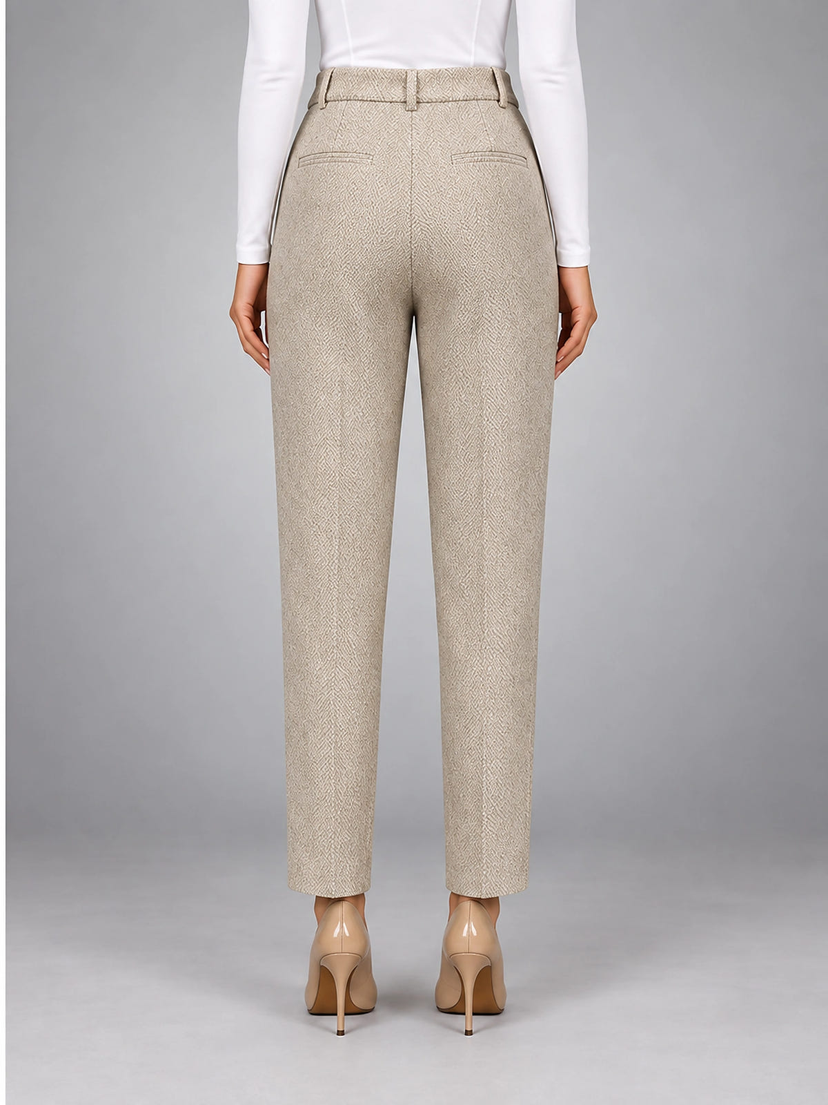 Women's Wool Blend Pants – High Waisted Tapered - Cream