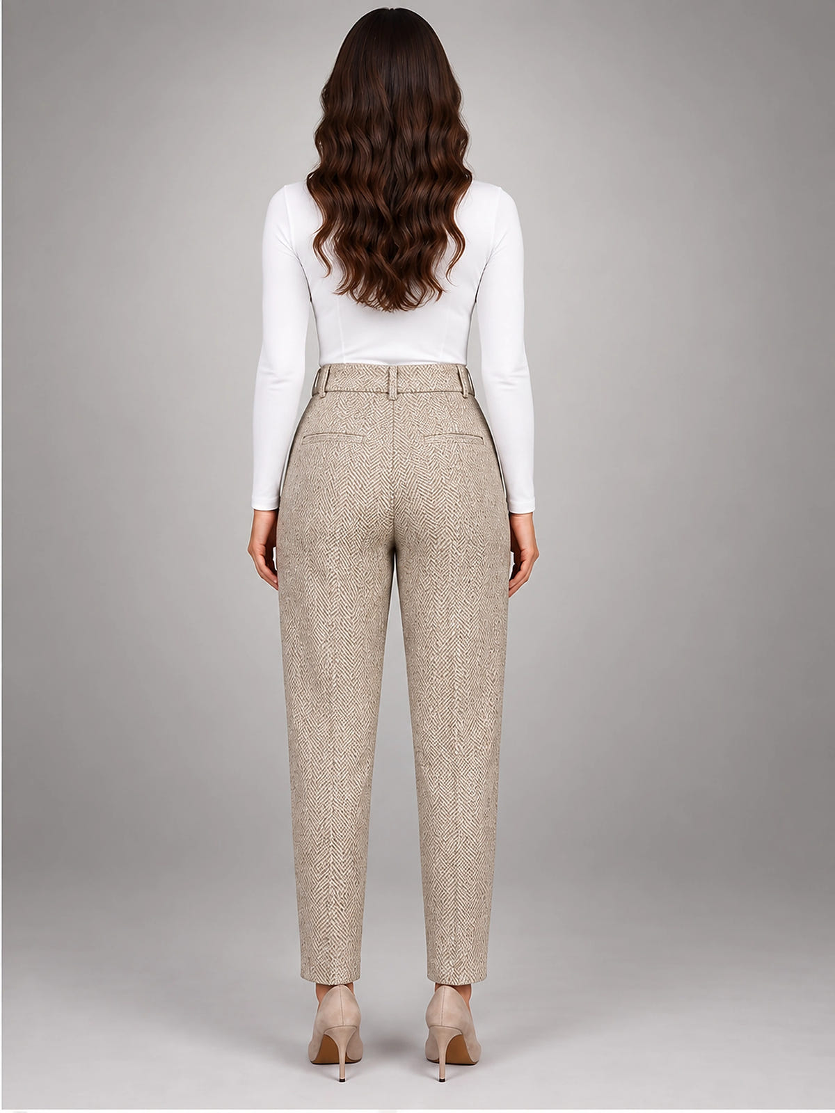 Women's Wool Blend Pants – High Waisted Tapered - Khaki