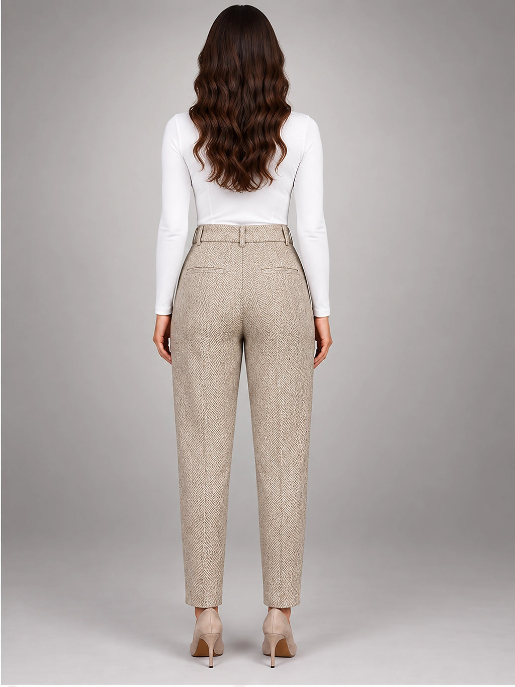 Women's Wool Blend Pants – High Waisted Tapered - Khaki