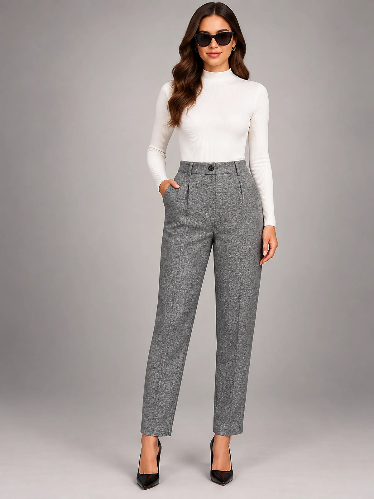 Women's Wool Blend Pants – High Waisted Tapered - Gray