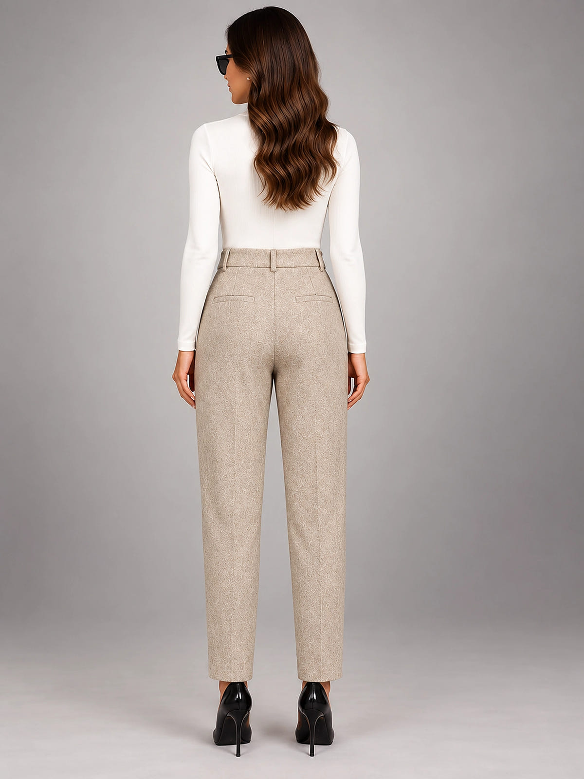 Women's Wool Blend Pants – High Waisted Tapered - Apricot