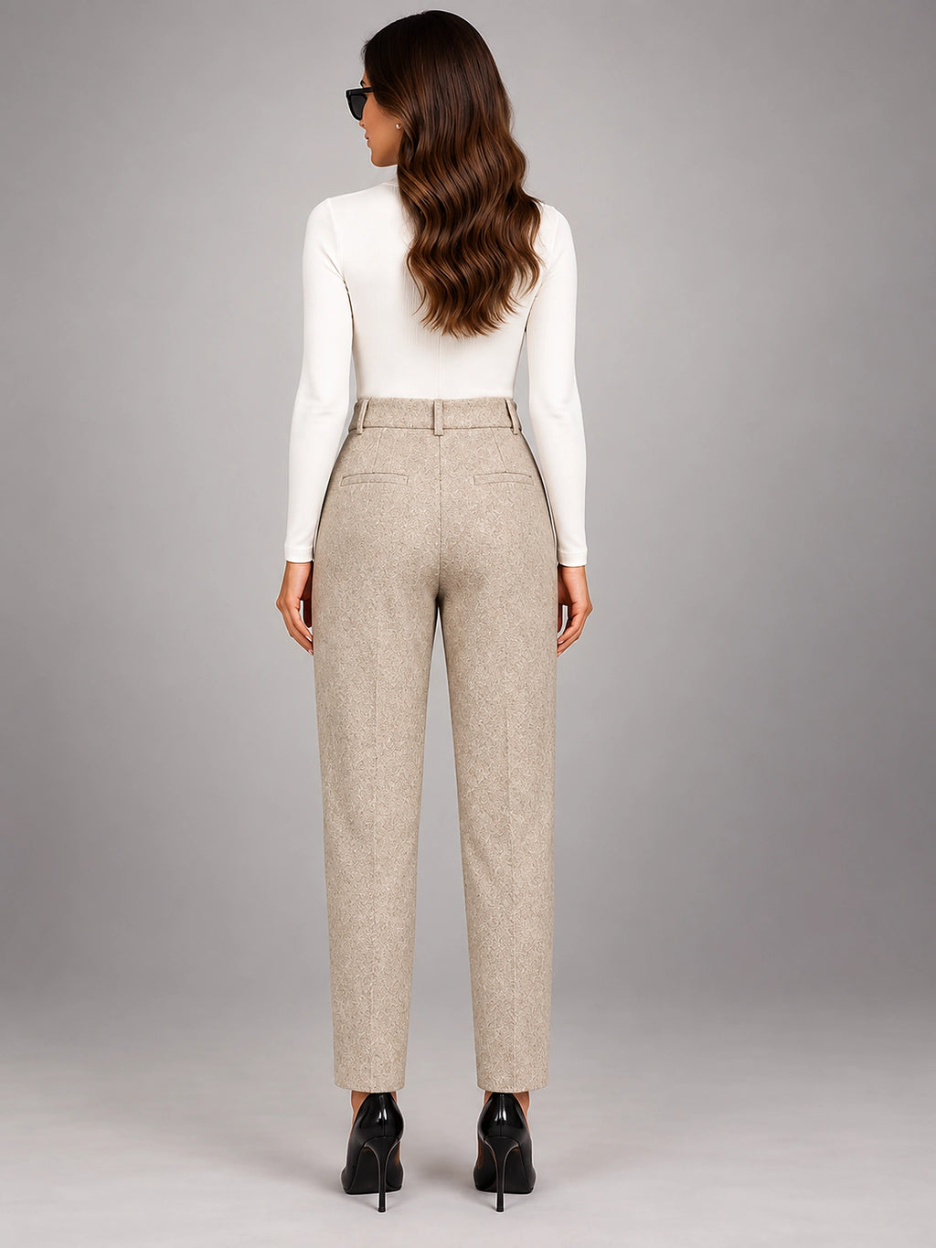 Women's Wool Blend Pants – High Waisted Tapered - Apricot