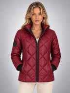 Women's Diamond Quilted Jacket – Short Hooded - Burgundy