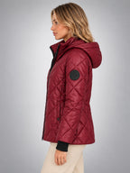 Women's Diamond Quilted Jacket – Short Hooded - Burgundy