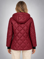 Women's Diamond Quilted Jacket – Short Hooded - Burgundy