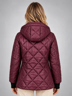 Women's Diamond Quilted Jacket – Short Hooded - Plum