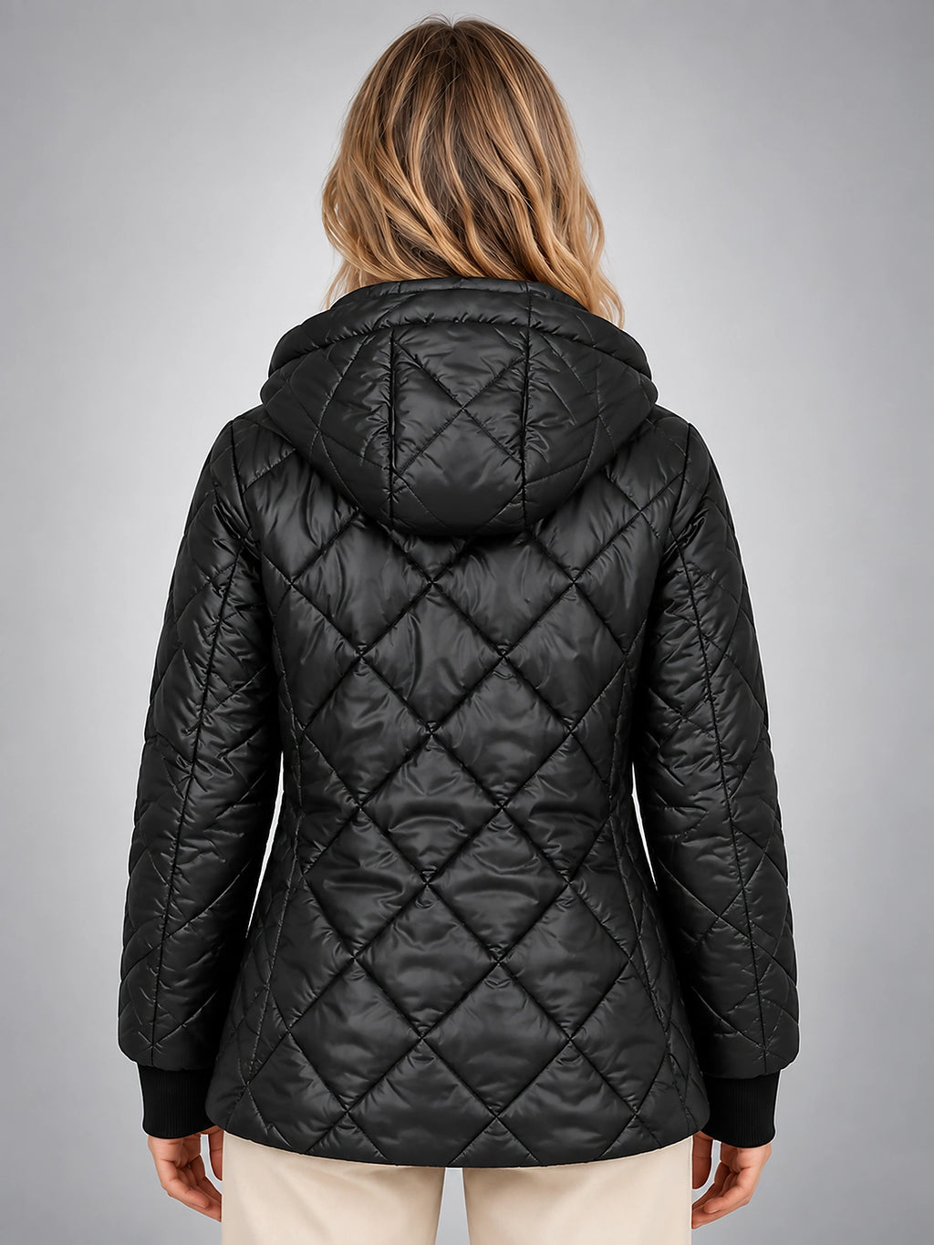 Women's Diamond Quilted Jacket – Short Hooded - Black