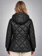 Women's Diamond Quilted Jacket – Short Hooded - Black