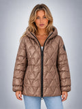 Women's Star Quilted Jacket – Glossy Hooded - Taupe